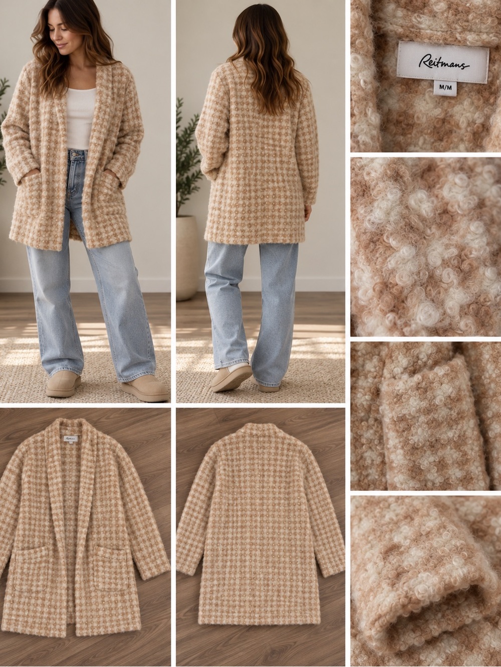 Reitmans Women's Light Pink Bouclé Open-Front Teddy Coat